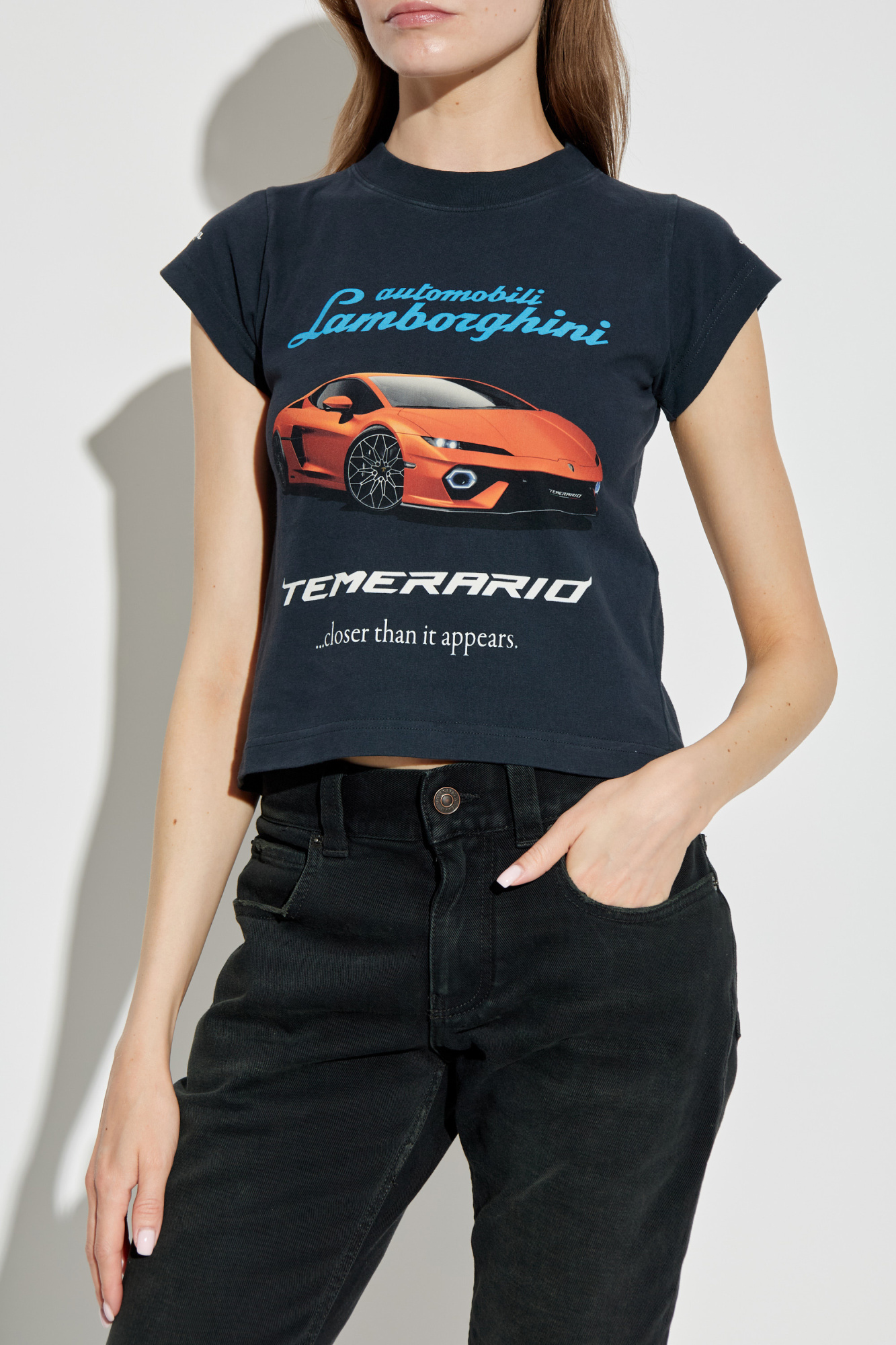【Balenciaga】LAMBORGINI SHUNK TSHIRT◆807341TSVU1 Women's Balenciaga I Automobili Lamborghini Shrunk T-shirt